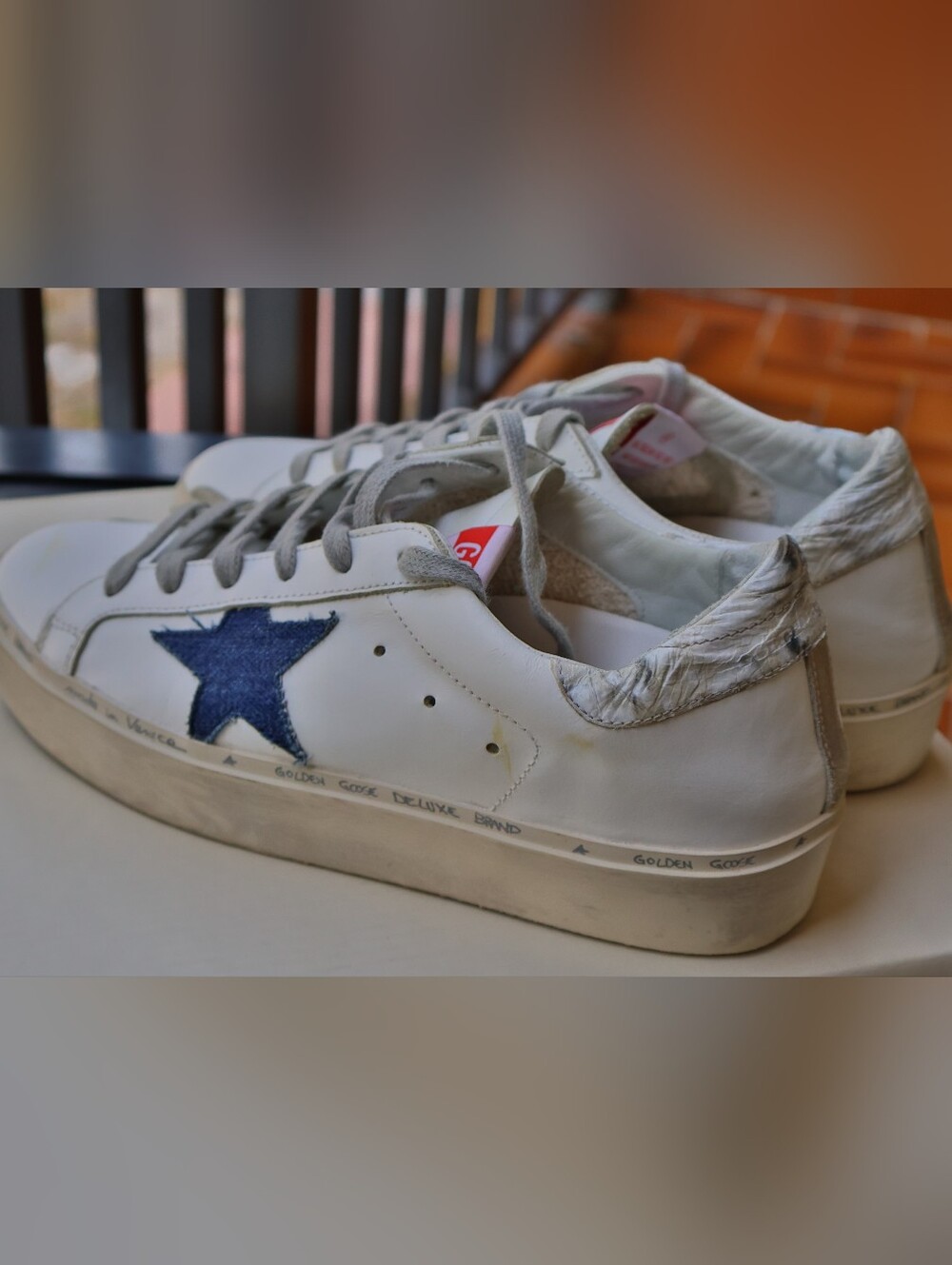 Golden Goose Hi Star Sneakers White Leather Navy Star Pink Tab Size 39 EU 8.5 US - Picture 4 of 17